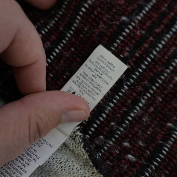 Lucky Brand Patchwork Heather Gray Red Cardigan Sweater Large Tweed Wool Acrylic - Picture 8 of 9